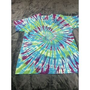 Spiral Tie-Dye T-Shirt V-Neck Men's Large Multicolor Casual Top‎ Retro 80s